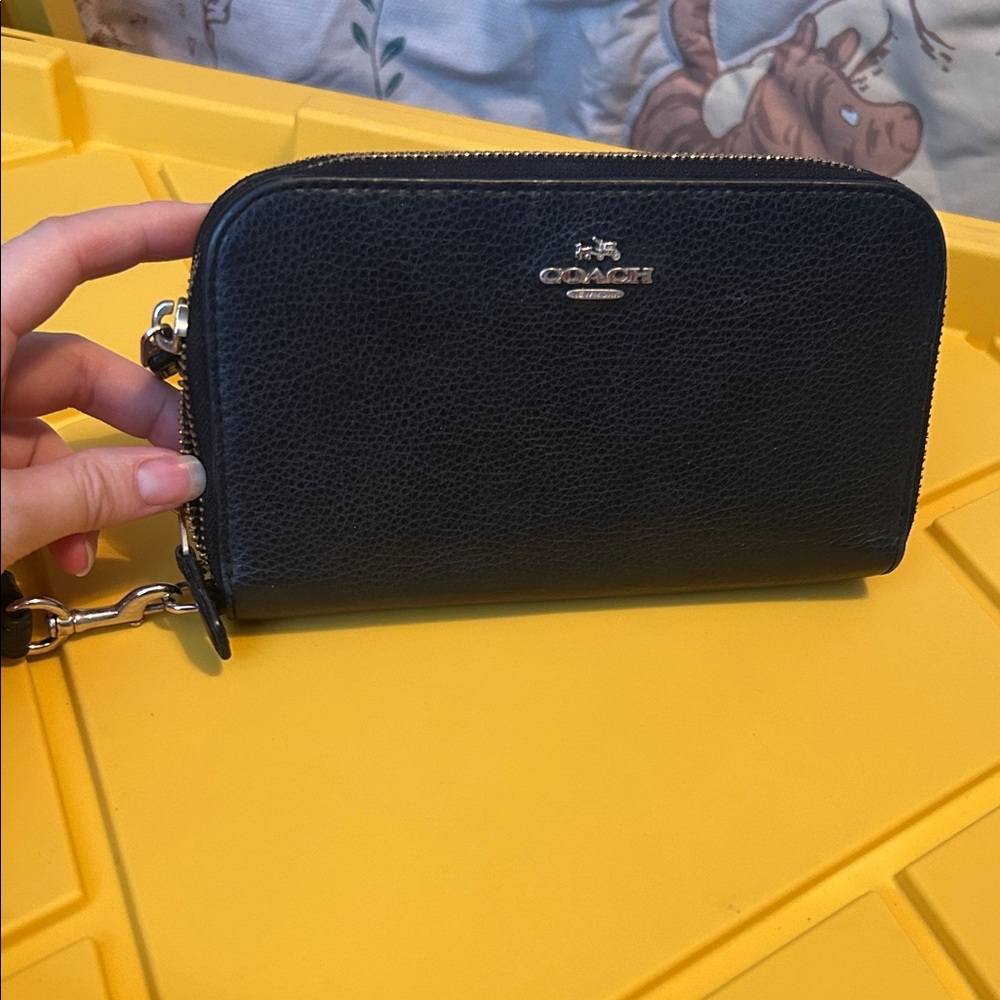 Coach Black Leather Double Zip Wallet
